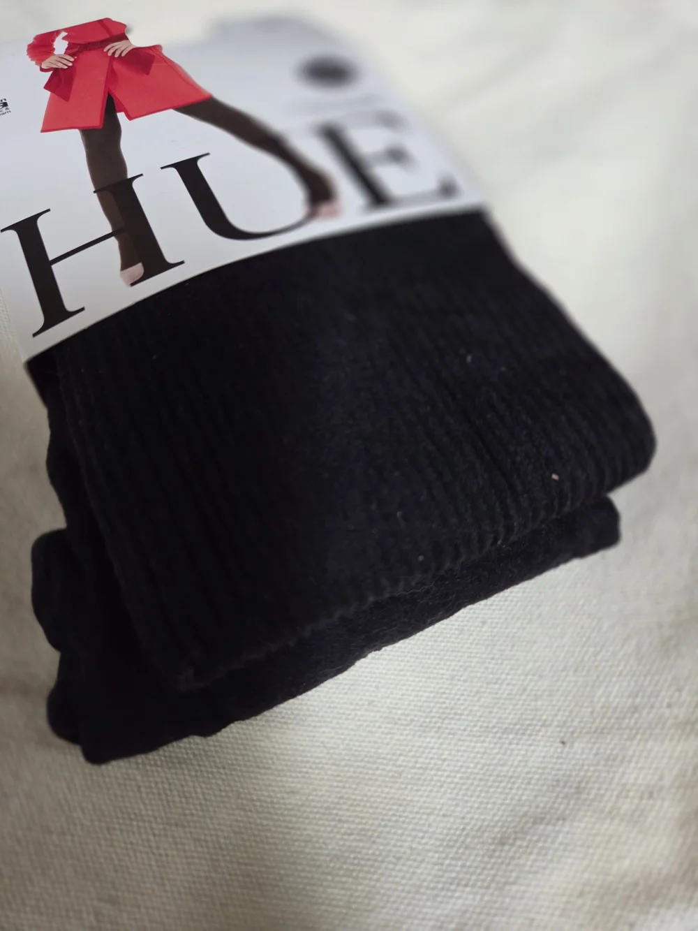 HUE Black Ribbed Control-Top Tights